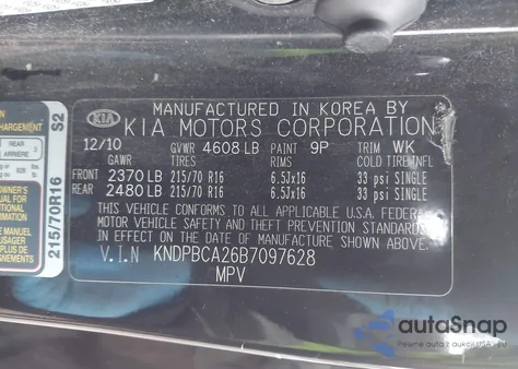 2011 Kia Sportage Lx from USA, damaged, VIN KNDPBCA26B7097628